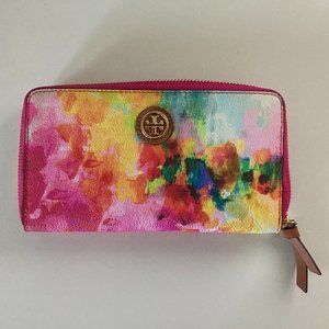 Tory Burch cameron Zip Continental Abstract Watercolor Wallet